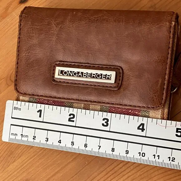 LONGABERGER WALLET 3 folded Brown Leather/Textil Zip/Magnet - Picture 8 of 9